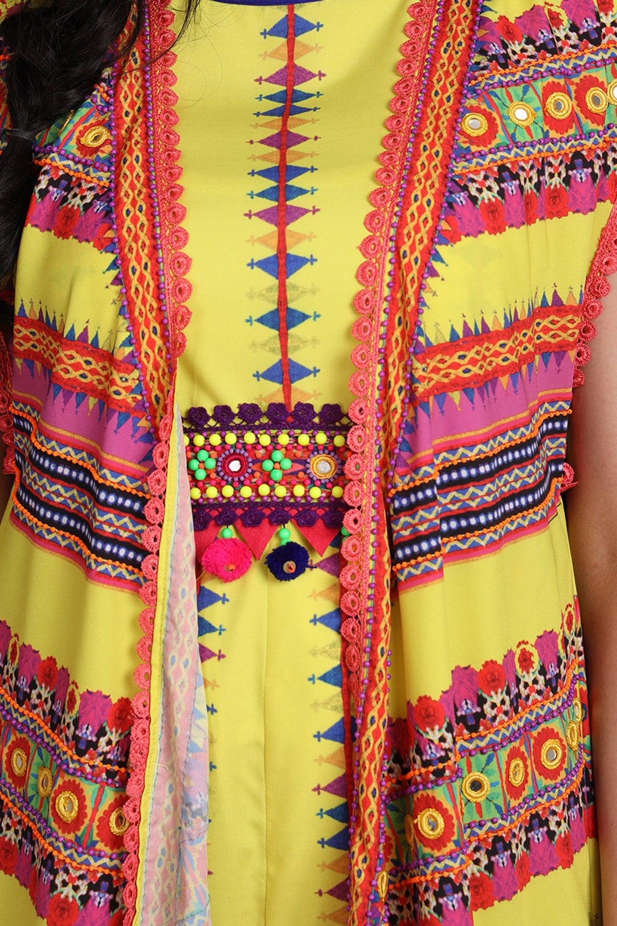 Yellow Printed Jacket With Jumpsuit & Belt - Preeti s kapoor