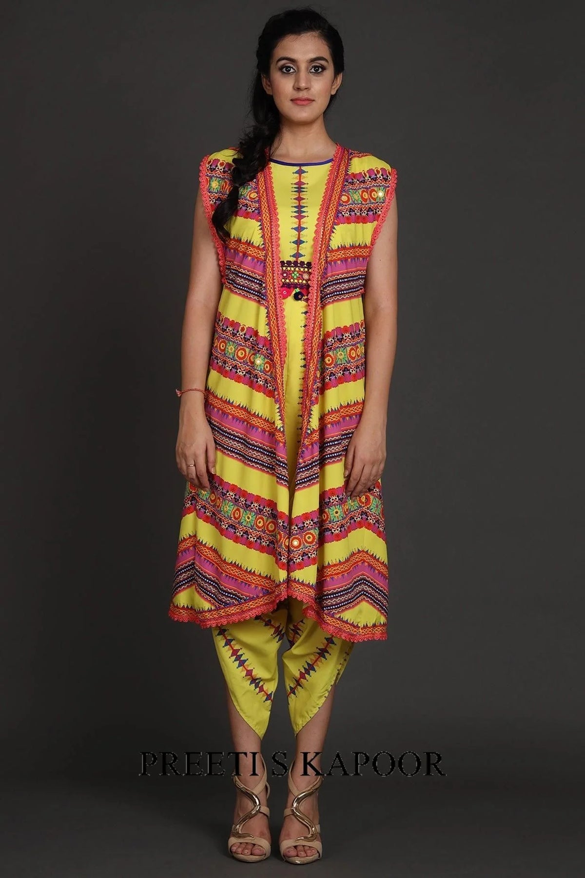 Yellow Printed Jacket With Jumpsuit & Belt - Preeti S Kapoor