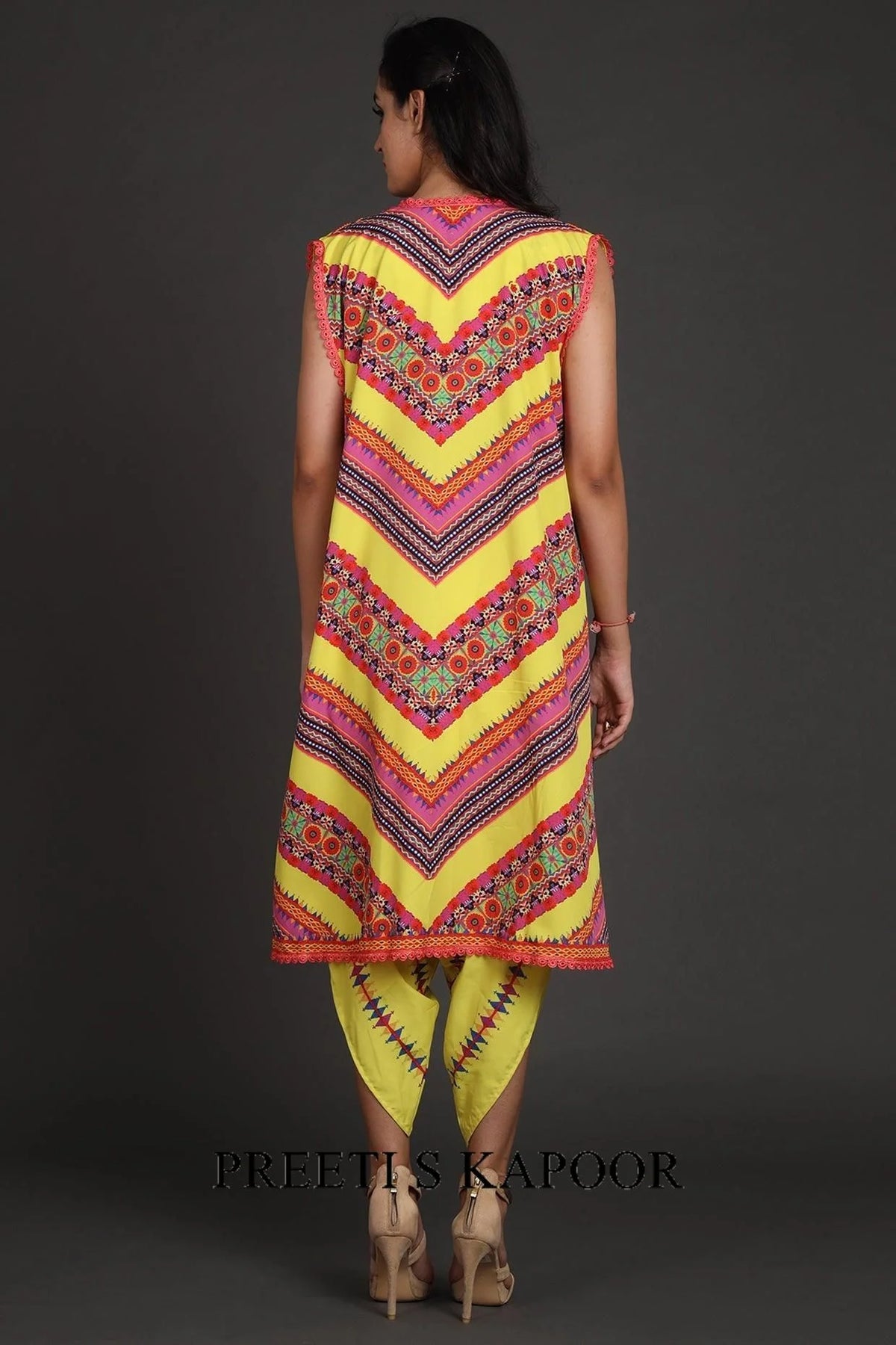 Yellow Printed Jacket With Jumpsuit & Belt - Preeti S Kapoor