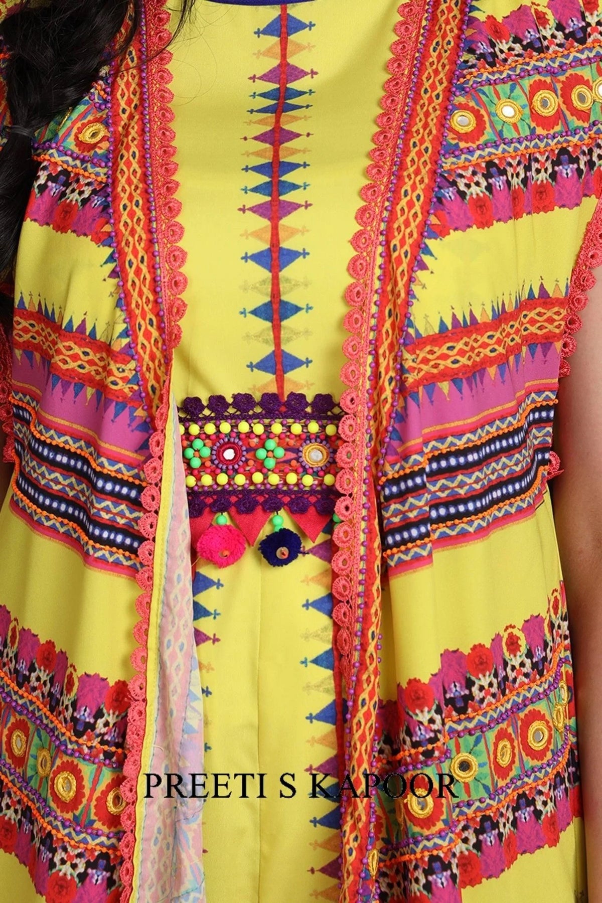 Yellow Printed Jacket With Jumpsuit & Belt - Preeti S Kapoor