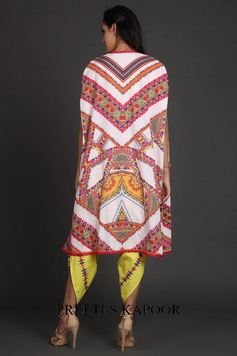 Yellow & White Printed Jacket Set With Belt - Preeti S Kapoor