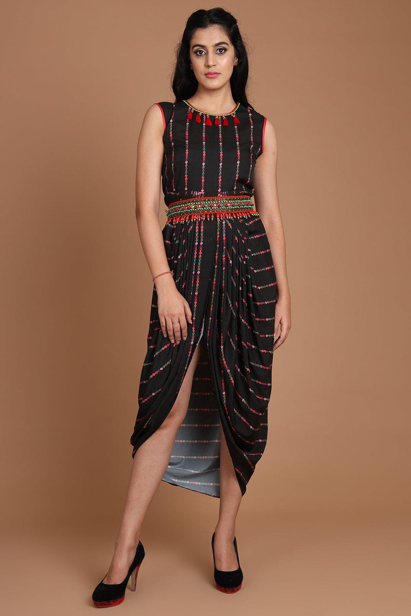 Black & Orange Printed Jacket Set With Belt - Preeti s kapoor