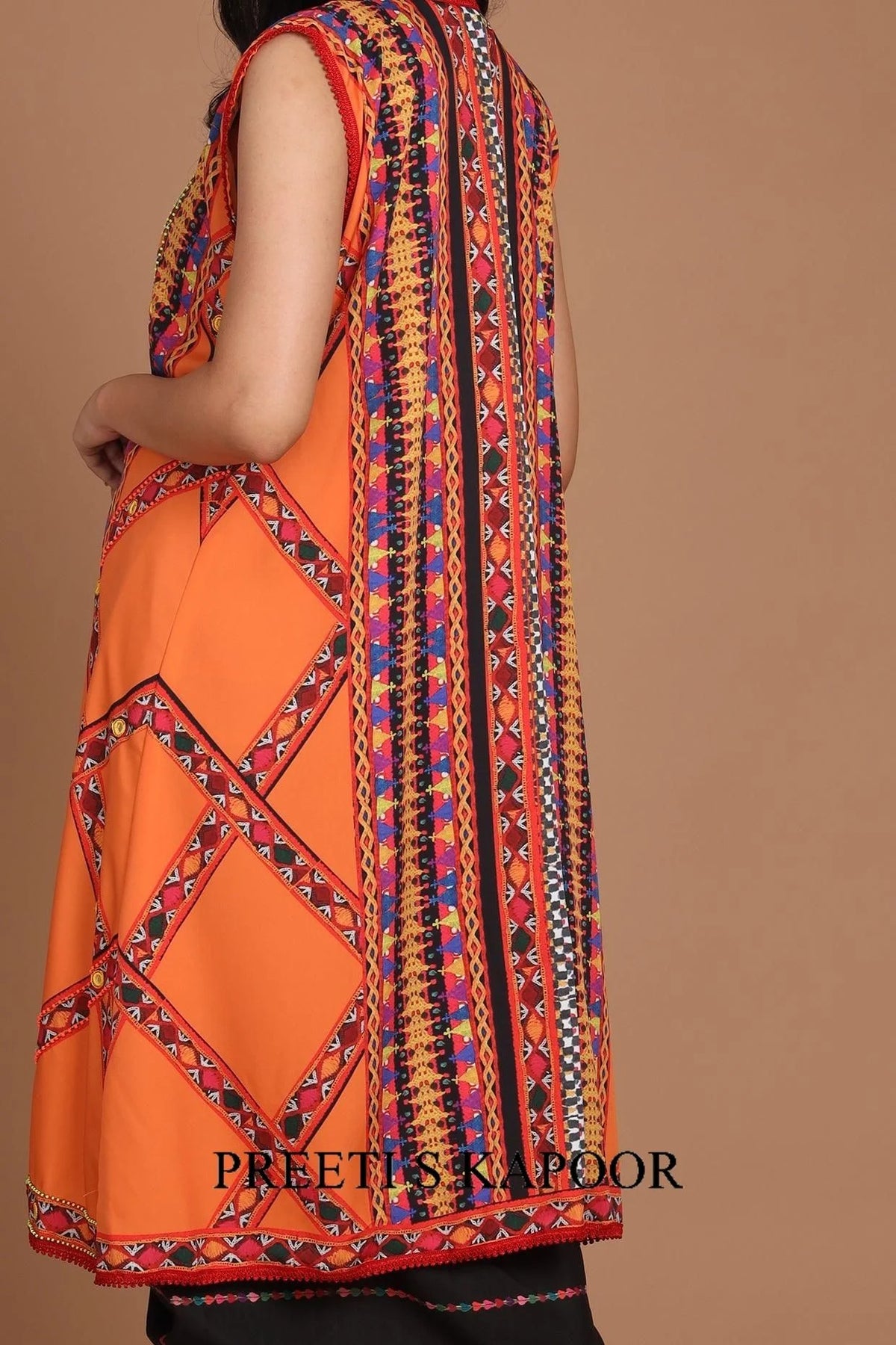 Black & Orange Printed Jacket Set With Belt - Preeti S Kapoor
