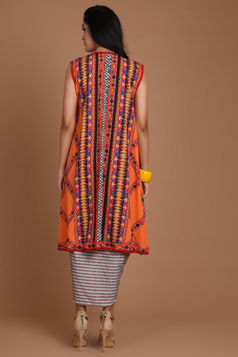 Orange & Grey Embroidered Jacket Set With Belt - Preeti s kapoor