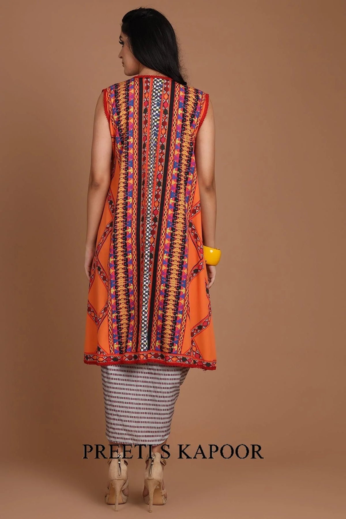 Orange & Grey Embroidered Jacket Set With Belt - Preet S Kapoor