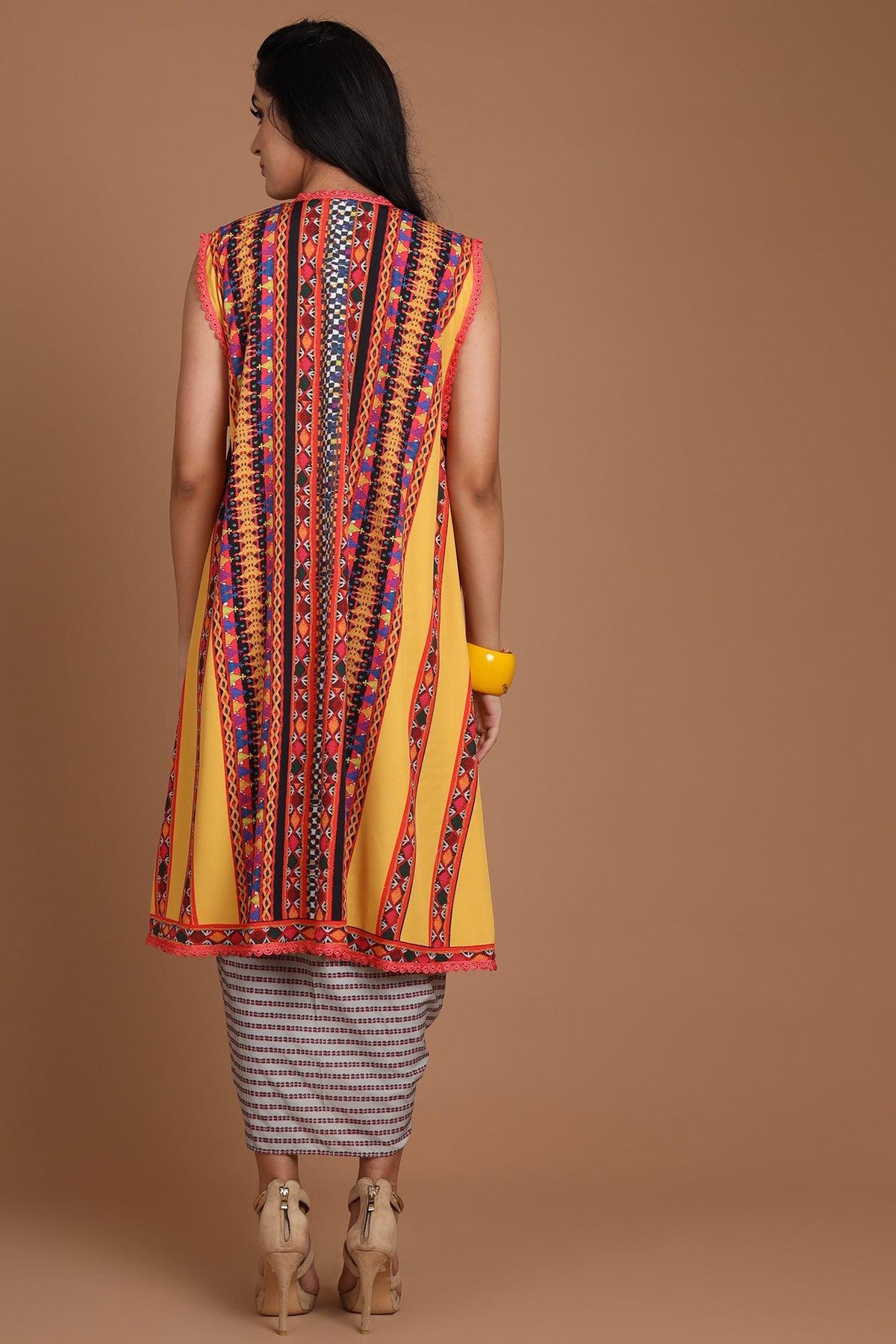 Yellow & Grey Embroidered Jacket Set With Belt - Preeti s kapoor