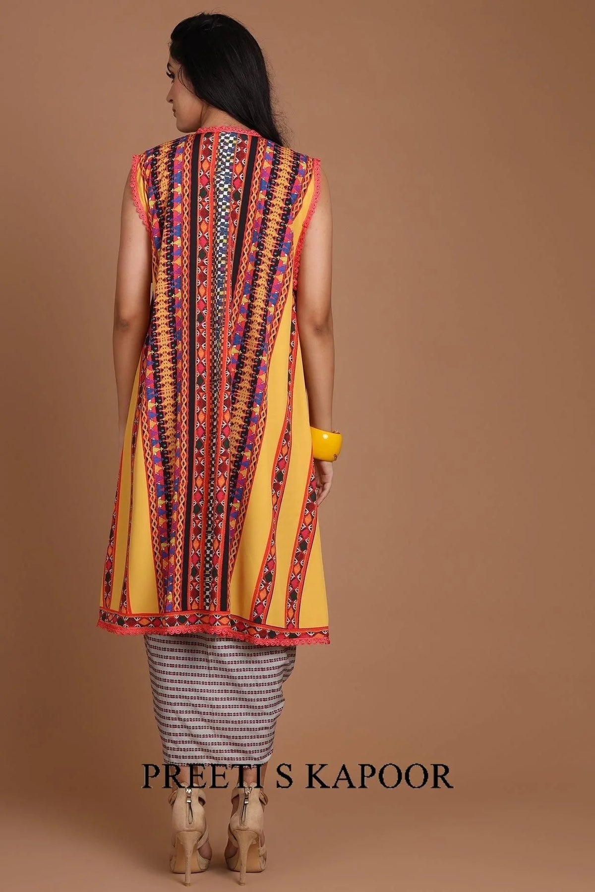 Yellow & Grey Embroidered Jacket Set With Belt - Preeti S Kapoor