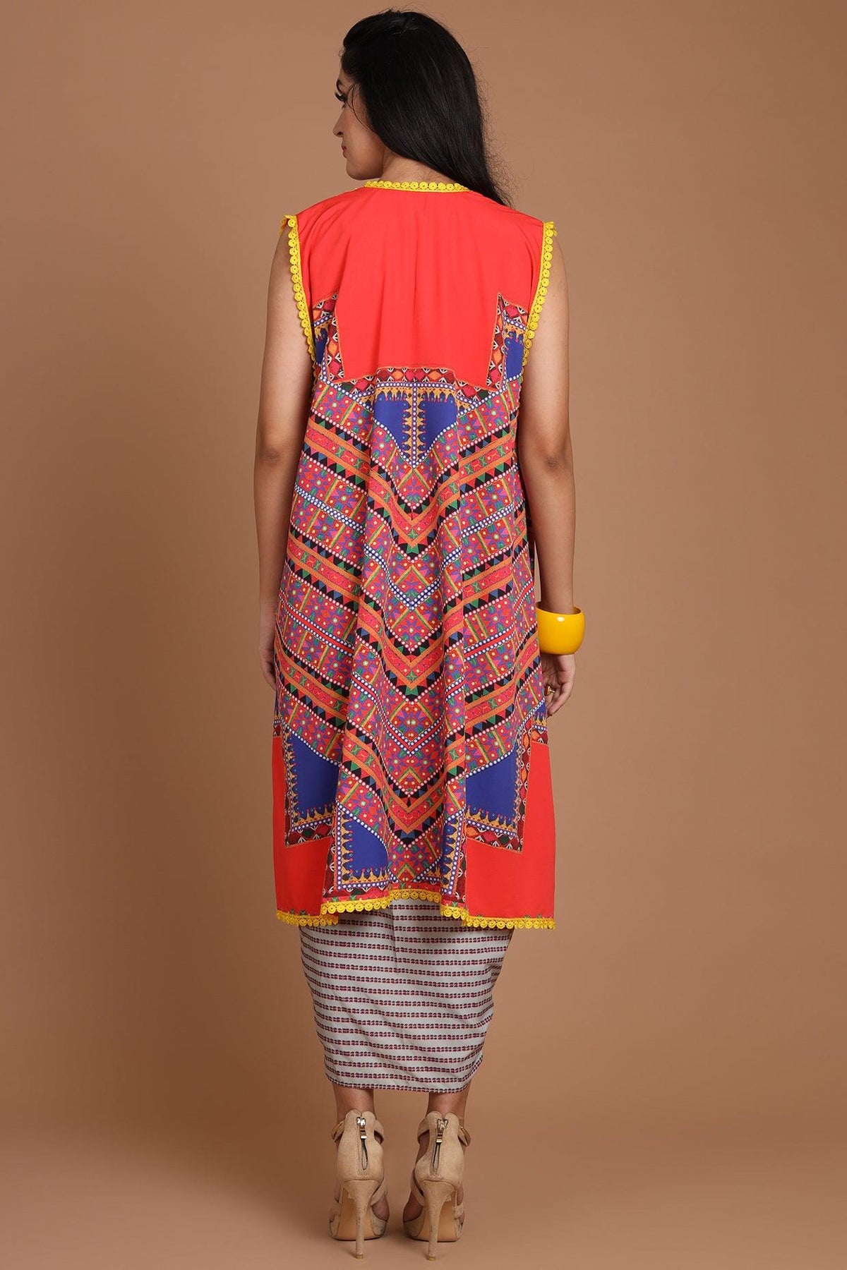 Red & Grey Embroidered Jacket Set With Belt - Preeti s kapoor