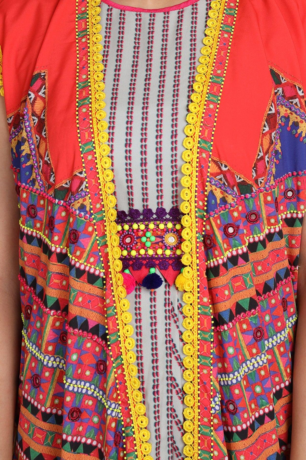 Red & Grey Embroidered Jacket Set With Belt - Preeti s kapoor
