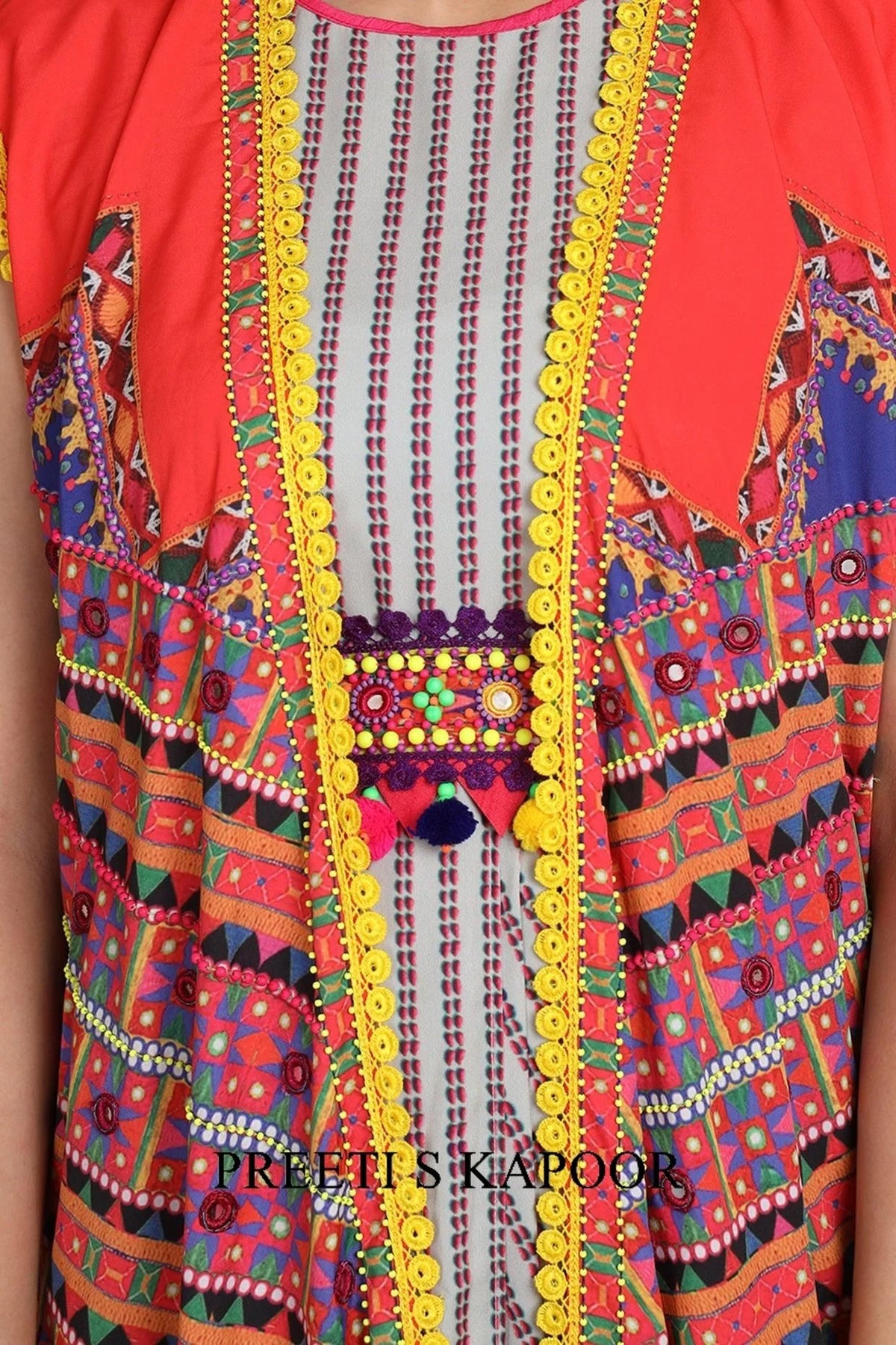 Red & Grey Embroidered Jacket Set With Belt - Preeti S Kapoor