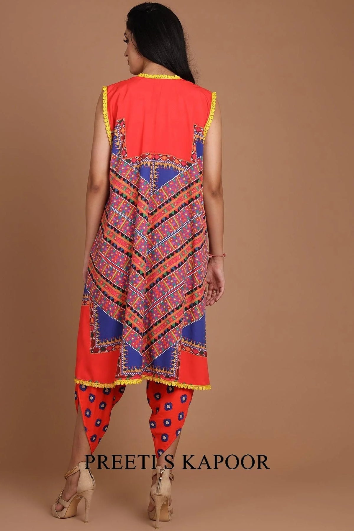 Red Embroidered Jacket Set With Belt - Preeti S Kapoor