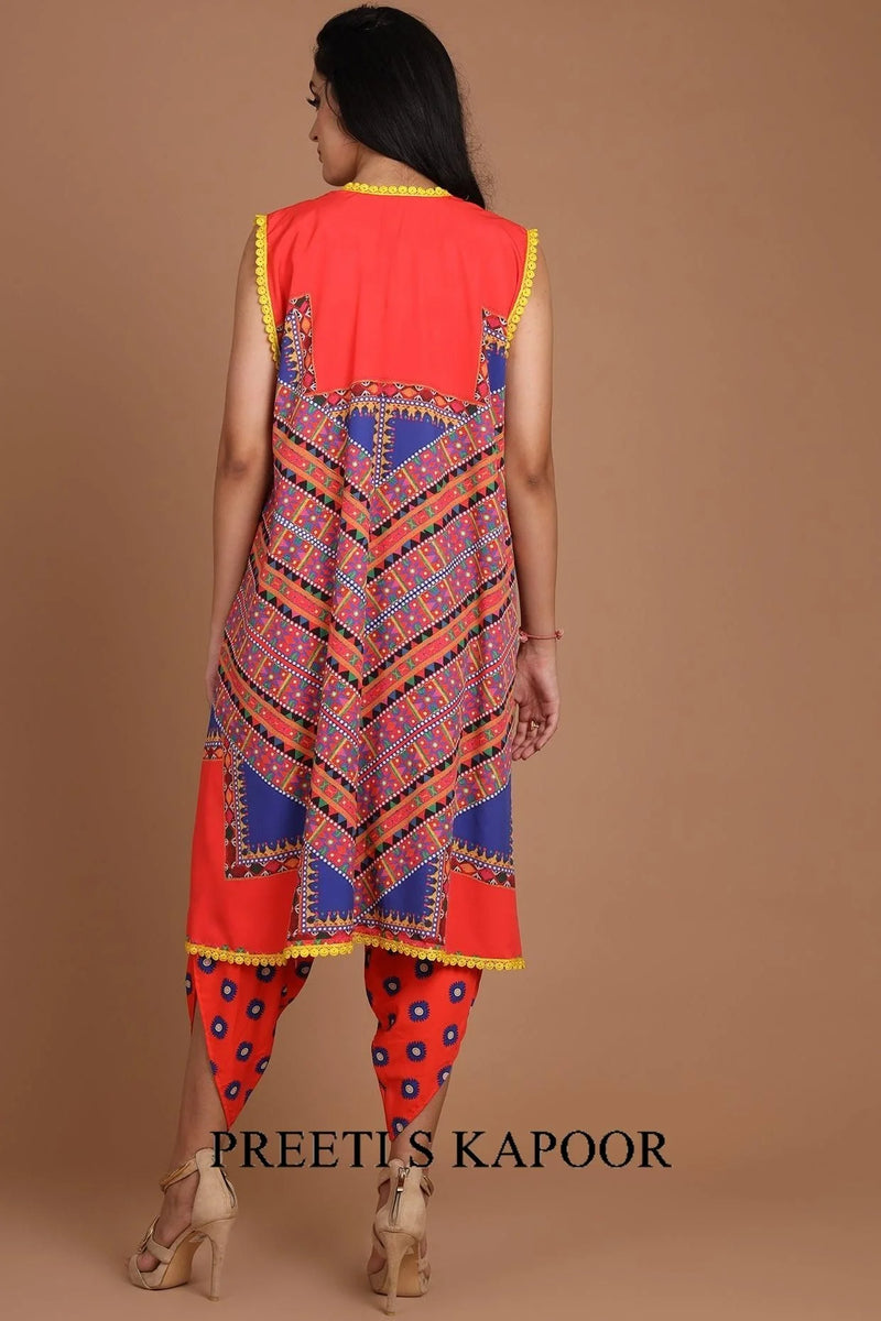 Red Embroidered Jacket Set With Belt - Preeti S Kapoor