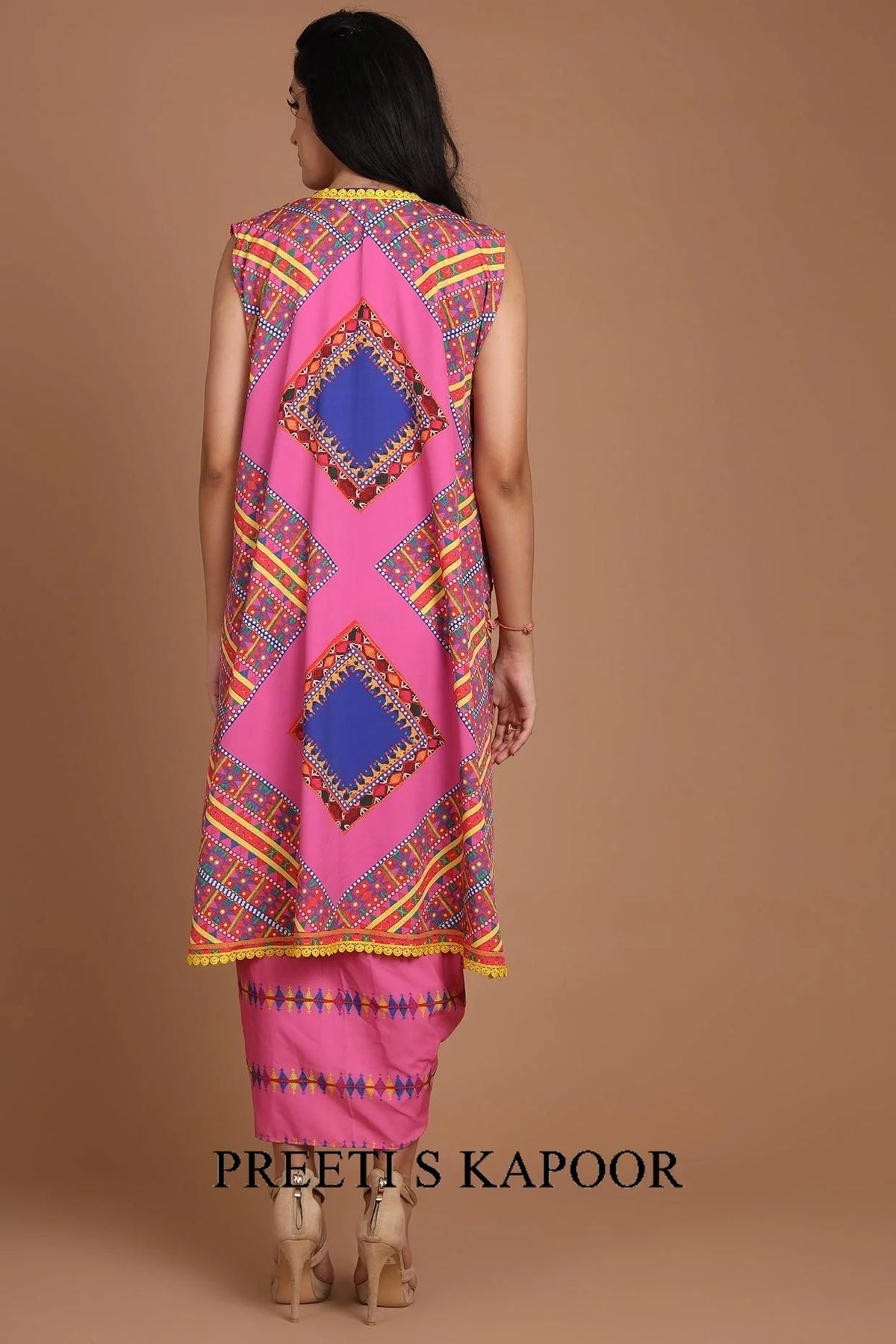 Pink Printed & Embroidered Jacket Set With Belt - Preeti S Kapoor