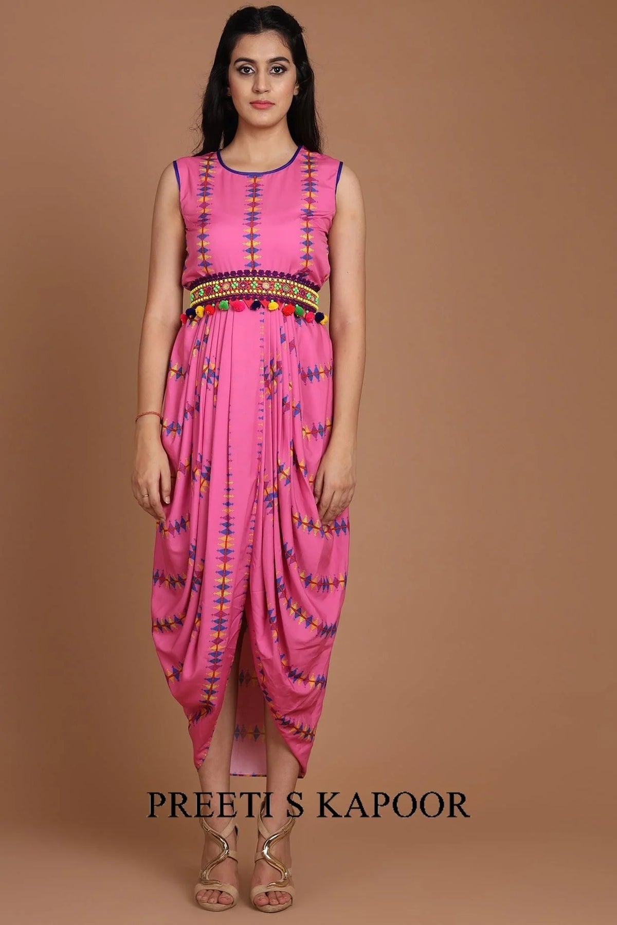 Pink Printed & Embroidered Jacket Set With Belt - Preeti S Kapoor