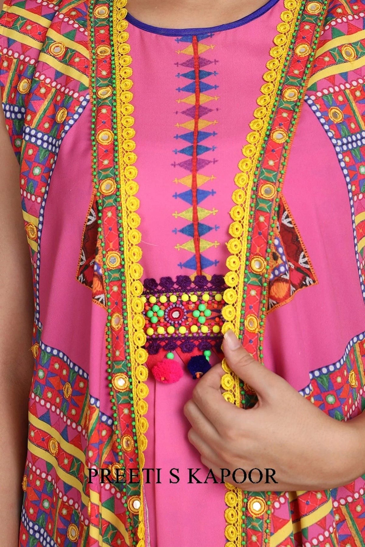 Pink Printed & Embroidered Jacket Set With Belt - Preeti S Kapoor