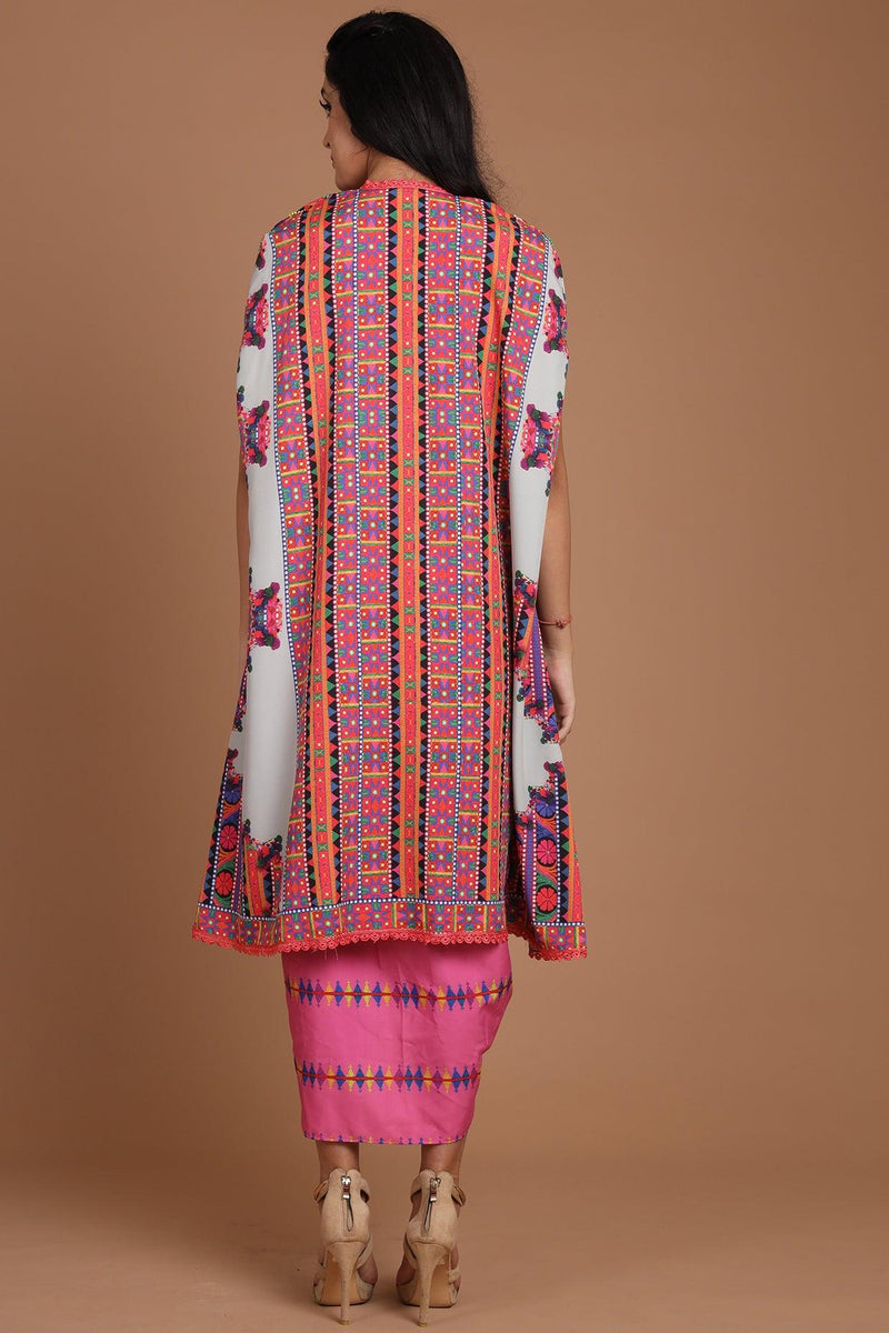 Grey & Pink Embroidered Jacket Set With Belt - Preeti s kapoor