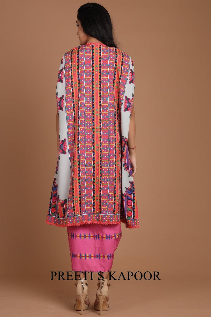 Grey & Pink Embroidered Jacket Set With Belt - Preeti s kapoor