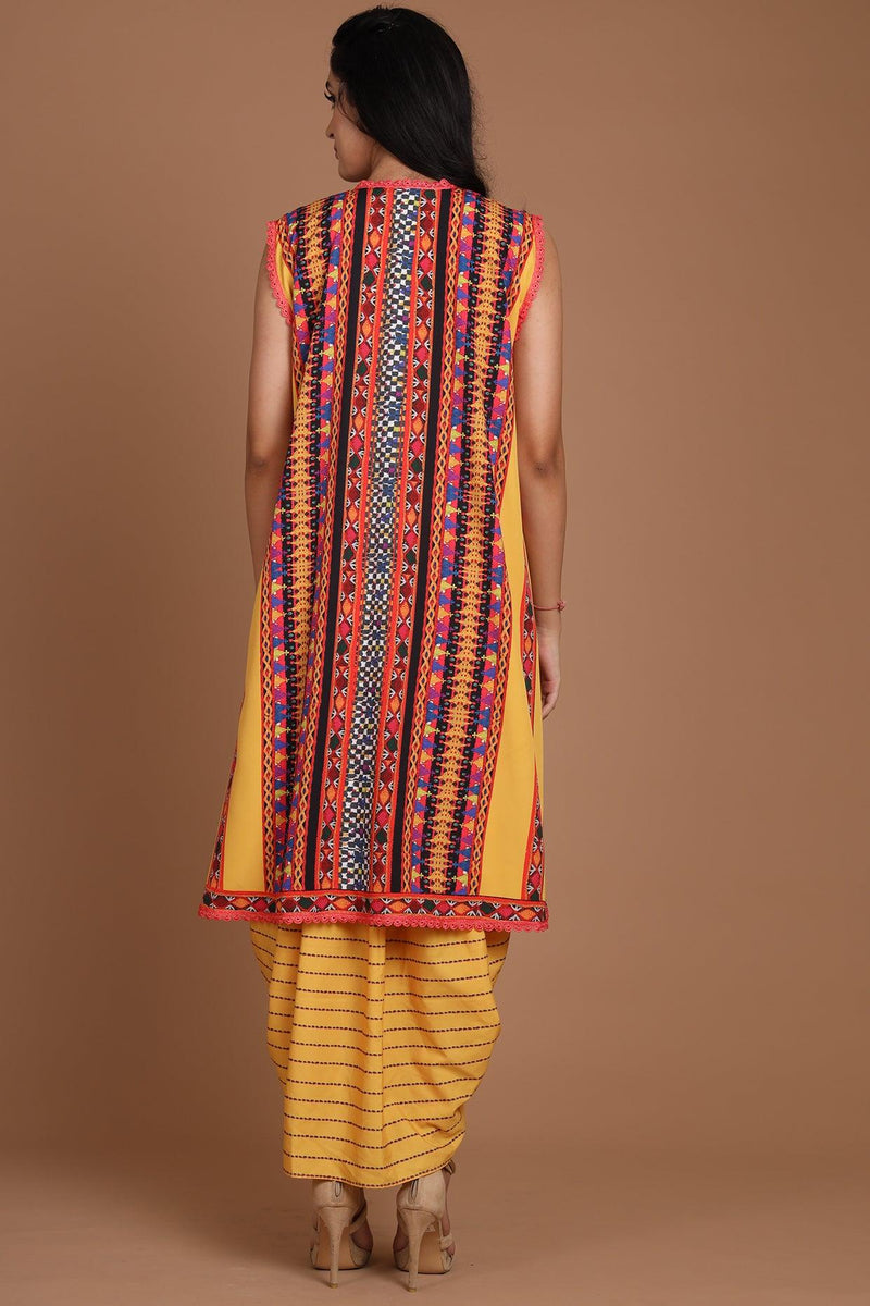 Yellow Embroidered & Printed Jacket Set With Belt - Preeti s kapoor