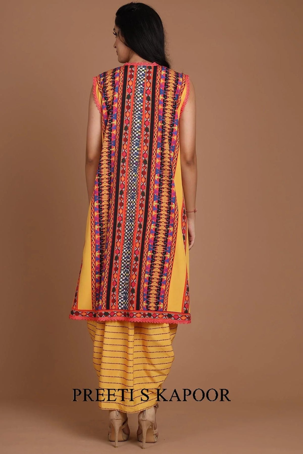 Yellow Embroidered & Printed Jacket Set With Belt - Preeti S Kapoor