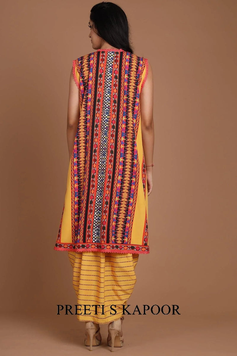 Yellow Embroidered & Printed Jacket Set With Belt - Preeti S Kapoor
