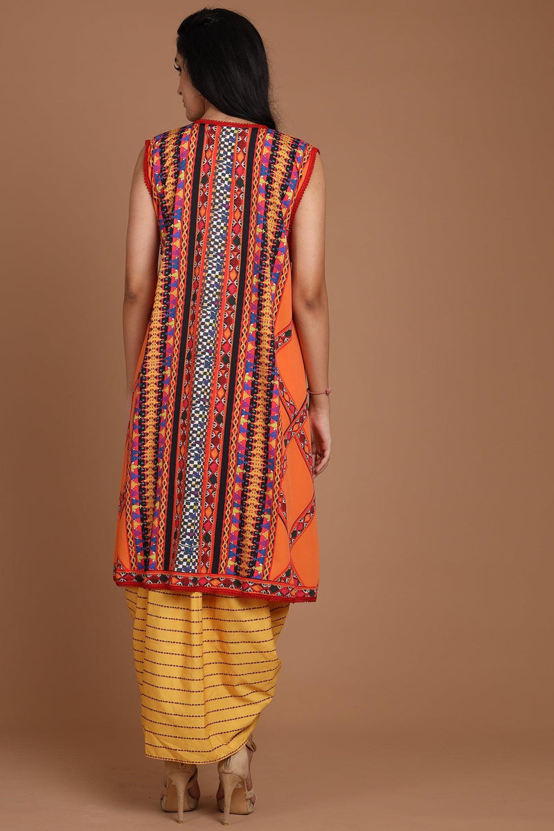 Orange & Yellow Embroidered Jacket Set With Belt - Preeti s kapoor
