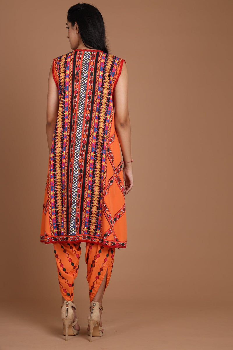 Orange Embroidered & Printed Jacket Set - Preeti s kapoor