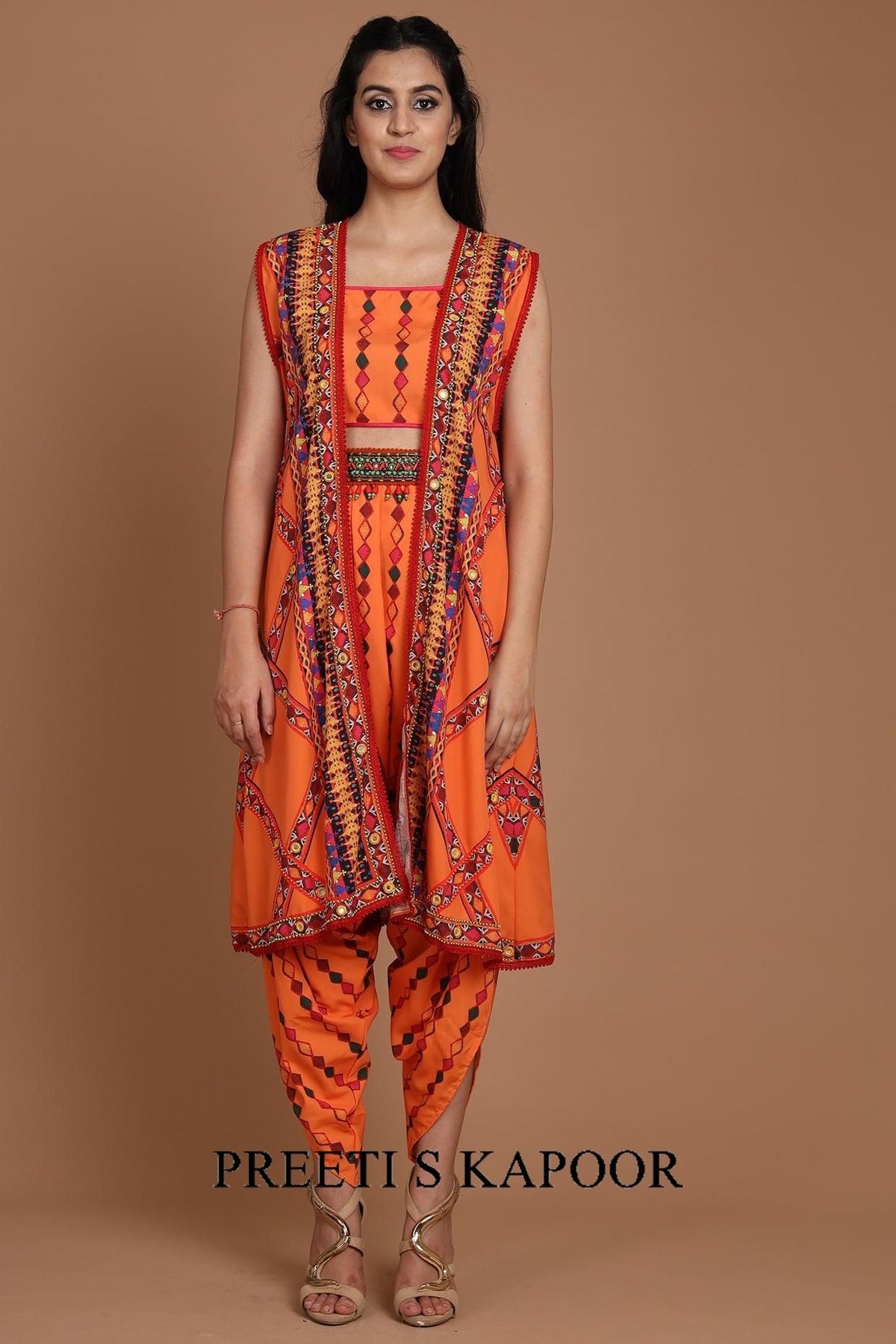 Orange Embroidered & Printed Jacket Set - Preeti s kapoor