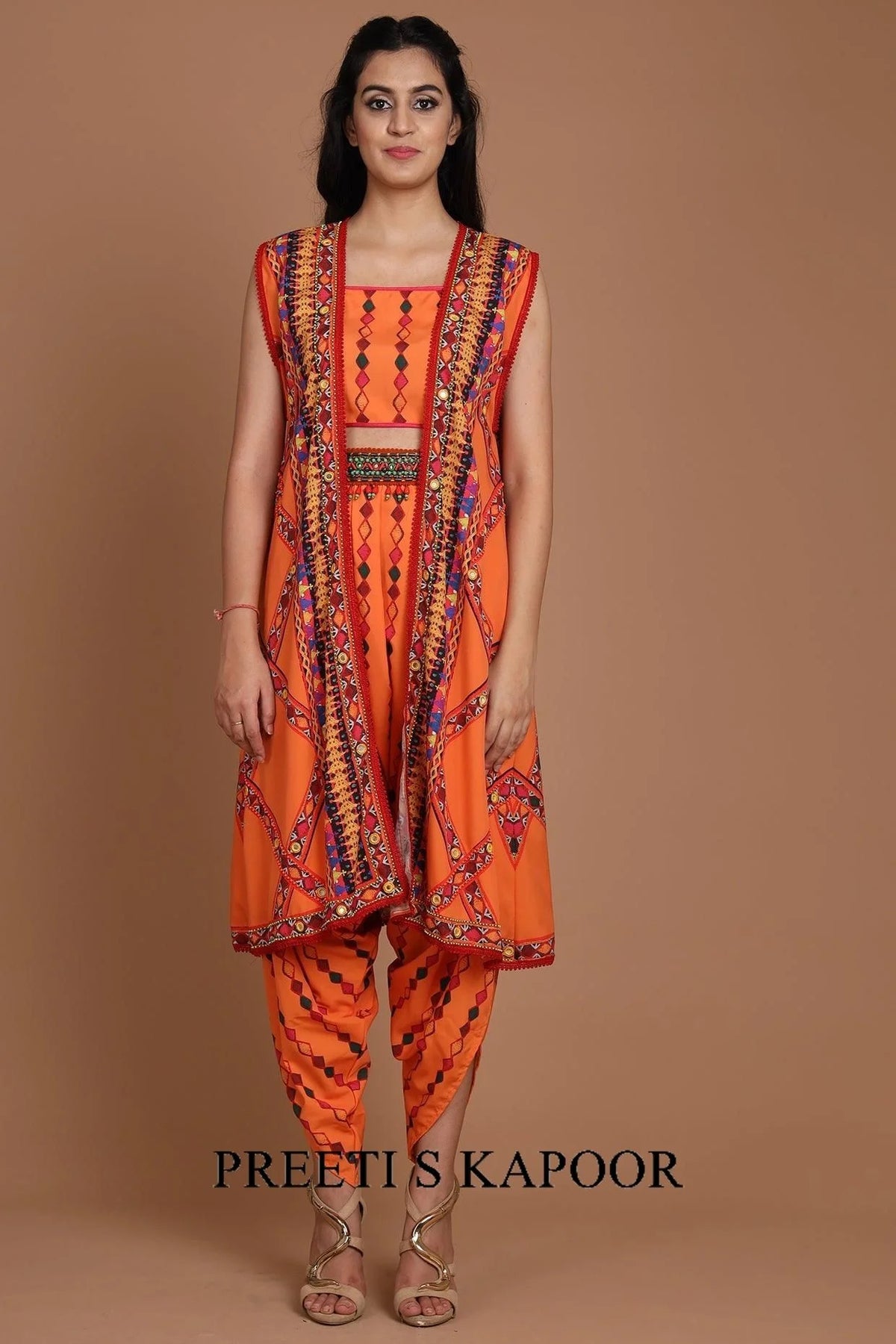 Orange Embroidered & Printed Jacket Set - Preeti S Kapoor
