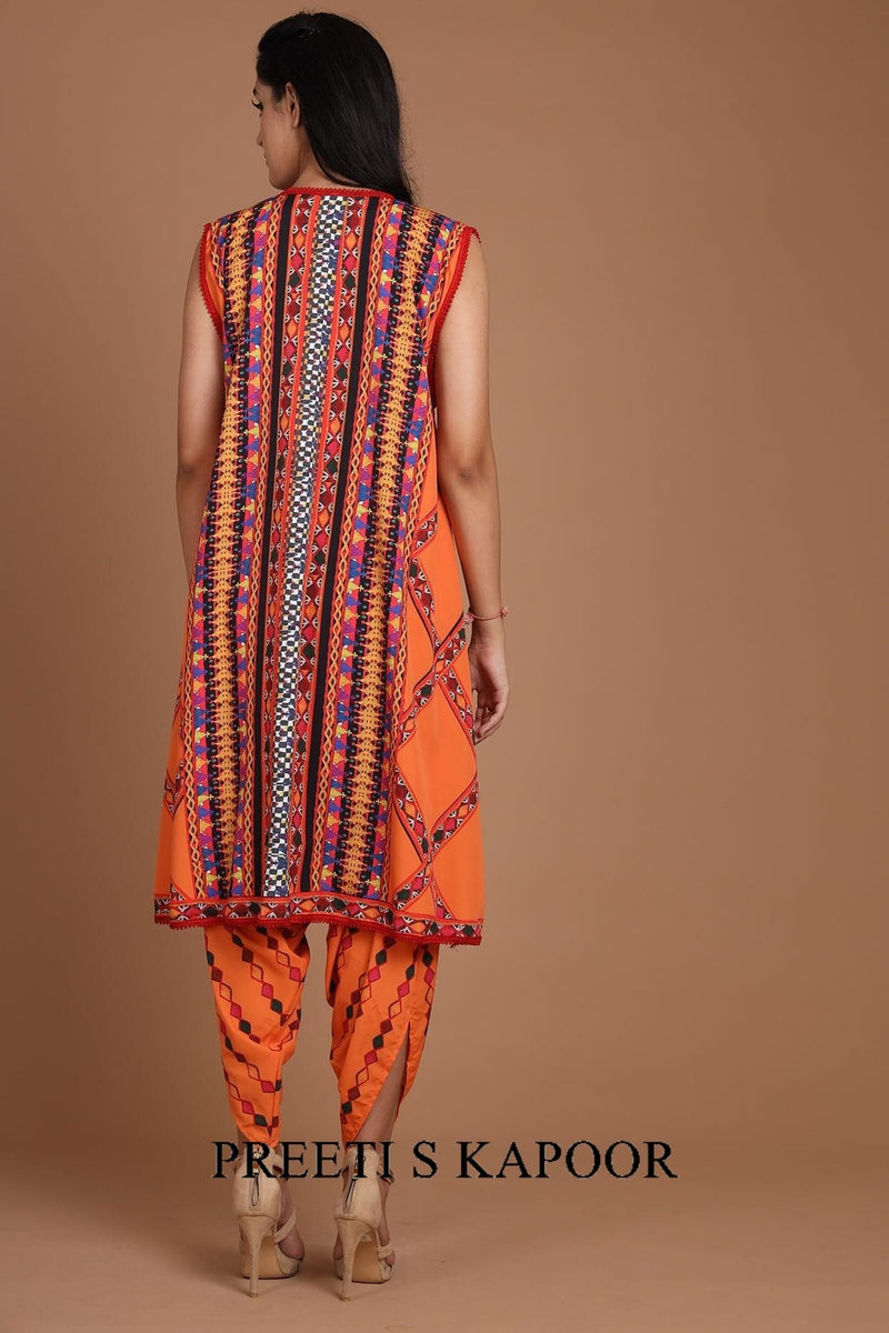 Orange Embroidered & Printed Jacket Set - Preeti s kapoor