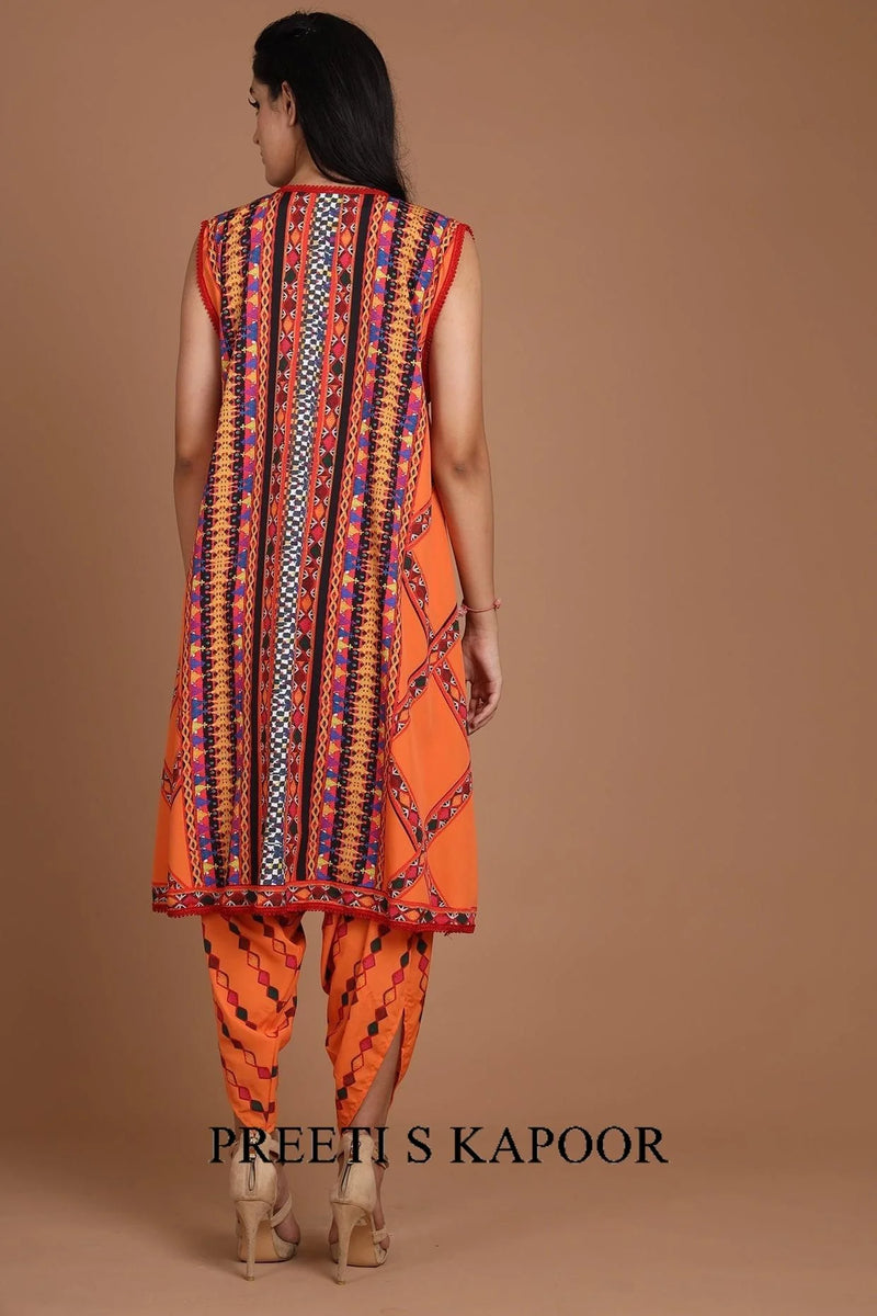 Orange Embroidered & Printed Jacket Set - Preeti S Kapoor