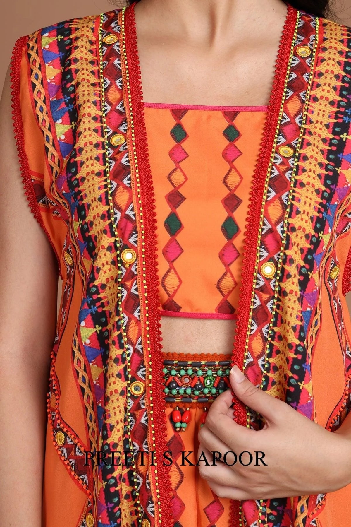 Orange Embroidered & Printed Jacket Set - Preeti S Kapoor