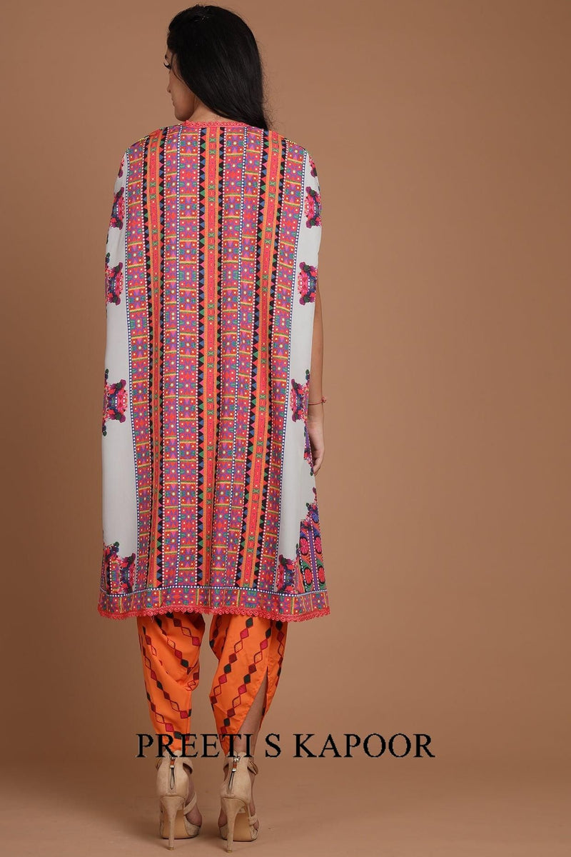 Grey & Orange Embroidered Jumpsuit Set With Belt - Preeti s kapoor