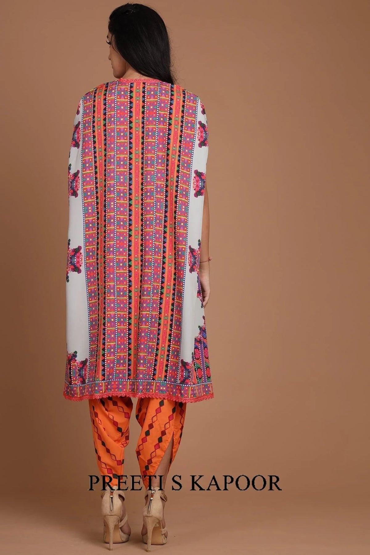 Grey & Orange Embroidered Jumpsuit Set With Belt - Preeti S Kapoor