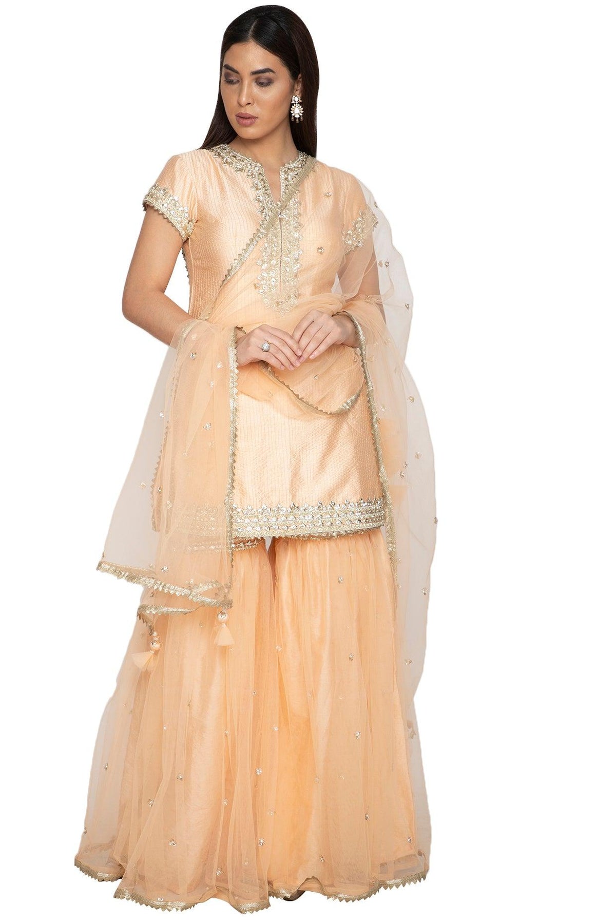 Light Peach Embroidered Gharara Set - Preeti s kapoor