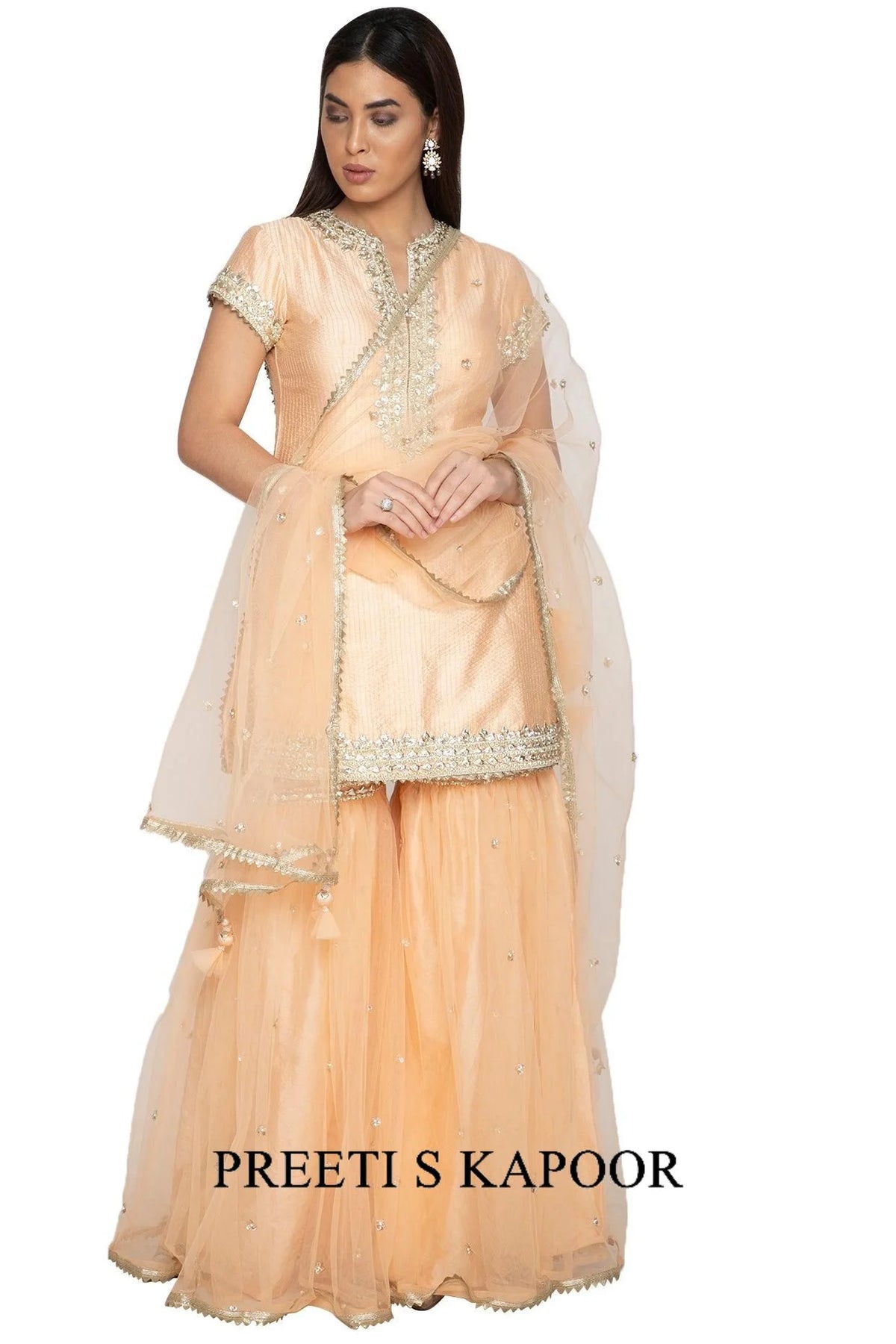 Light Peach Embroidered Gharara Set - Preeti S Kapoor