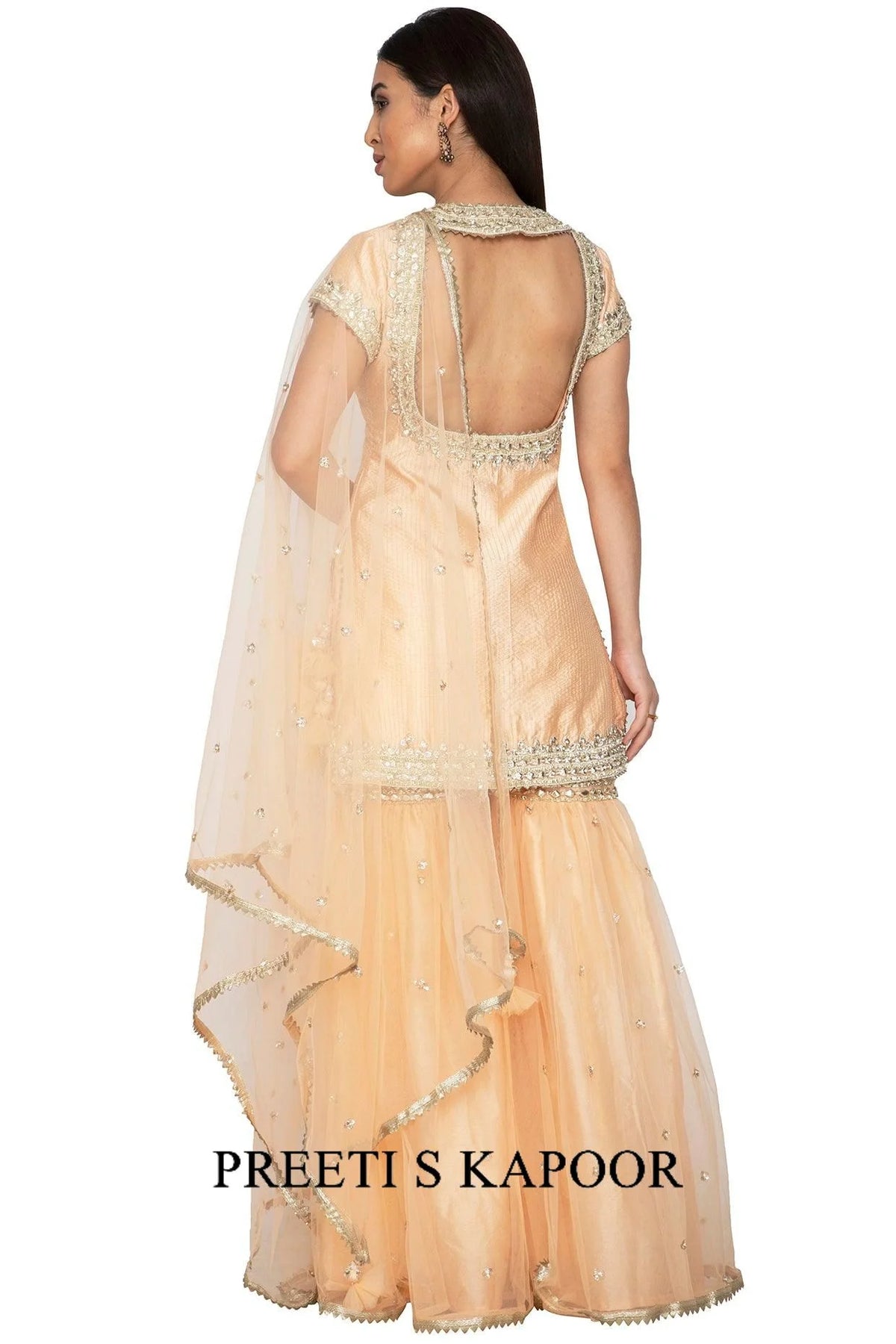 Light Peach Embroidered Gharara Set - Preeti S Kapoor