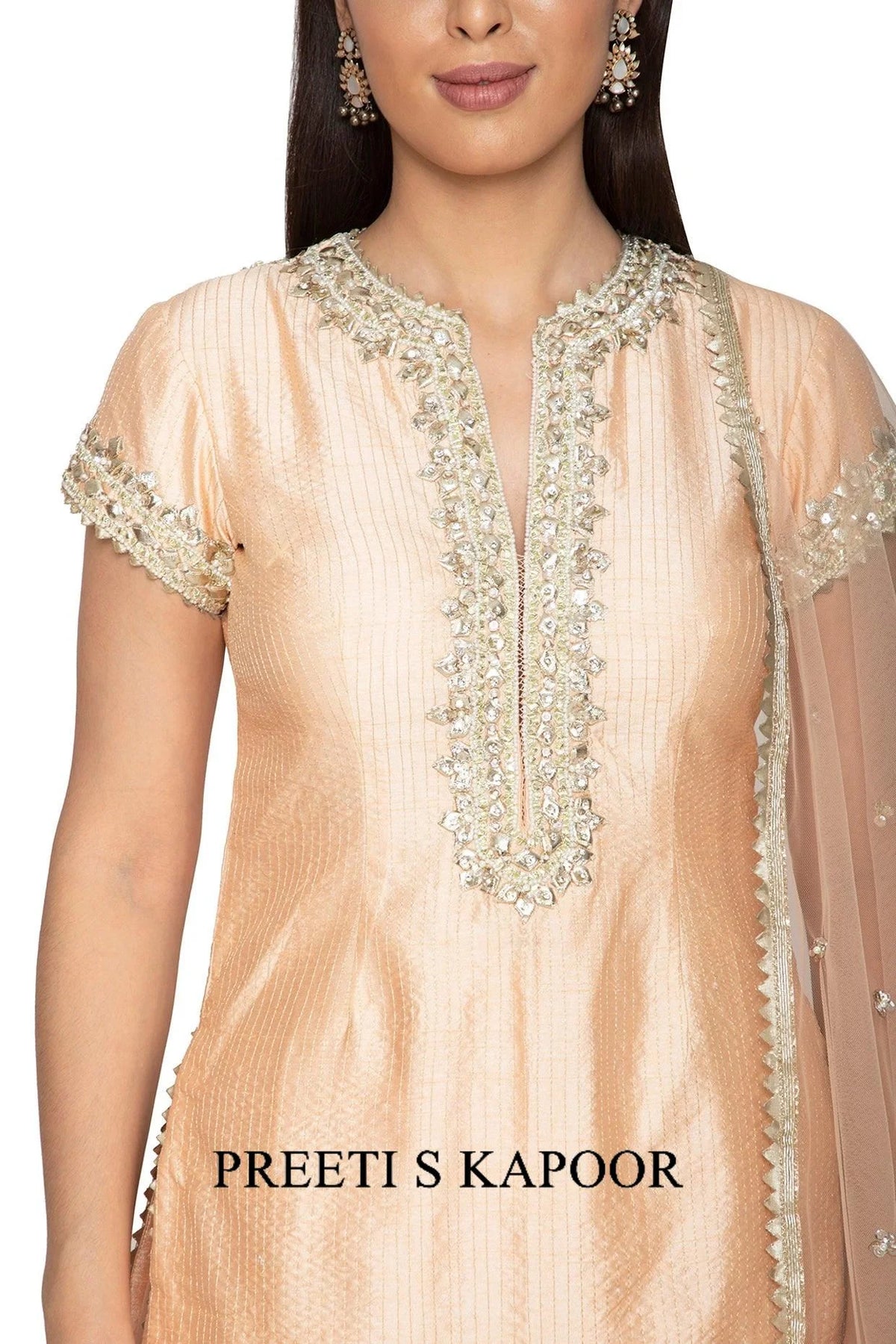 Light Peach Embroidered Gharara Set - Preeti S Kapoor