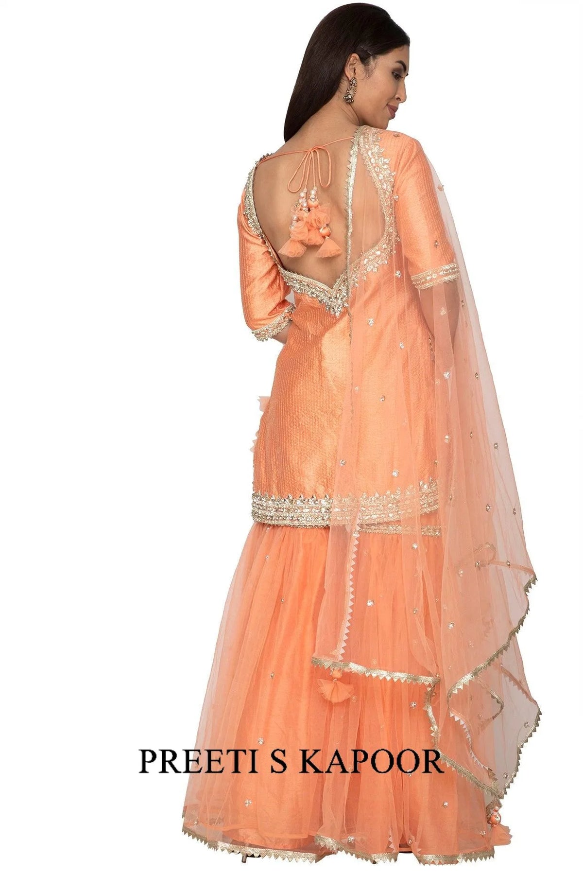 Light Orange Embroidered Gharara Set - Preeti S Kapoor