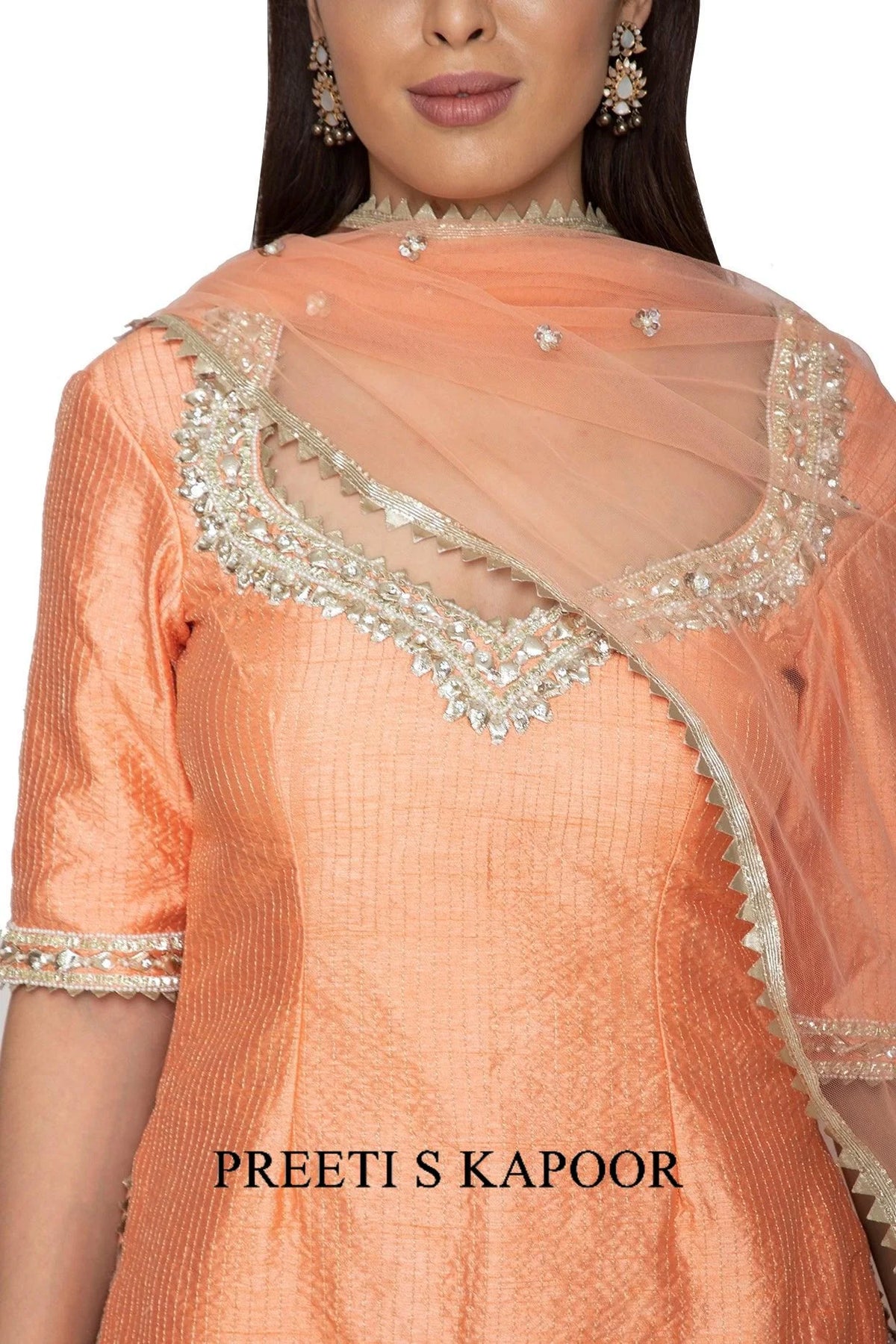 Light Orange Embroidered Gharara Set - Preeti S Kapoor