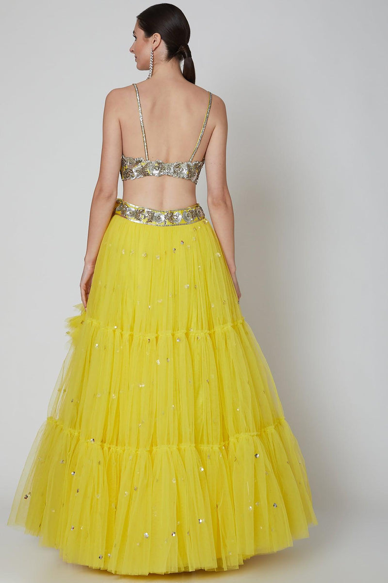 Yellow Silver Sequence Embroidered Lehenga Set - Preeti s kapoor