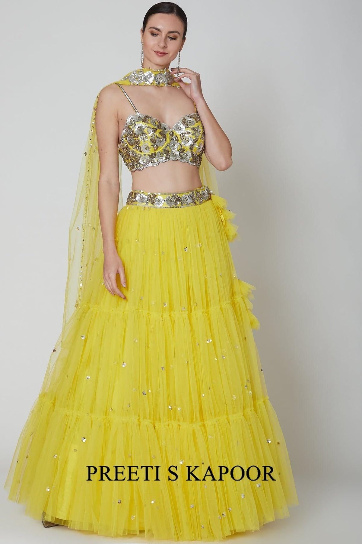 Yellow Silver Sequence Embroidered Lehenga Set - Preeti s kapoor