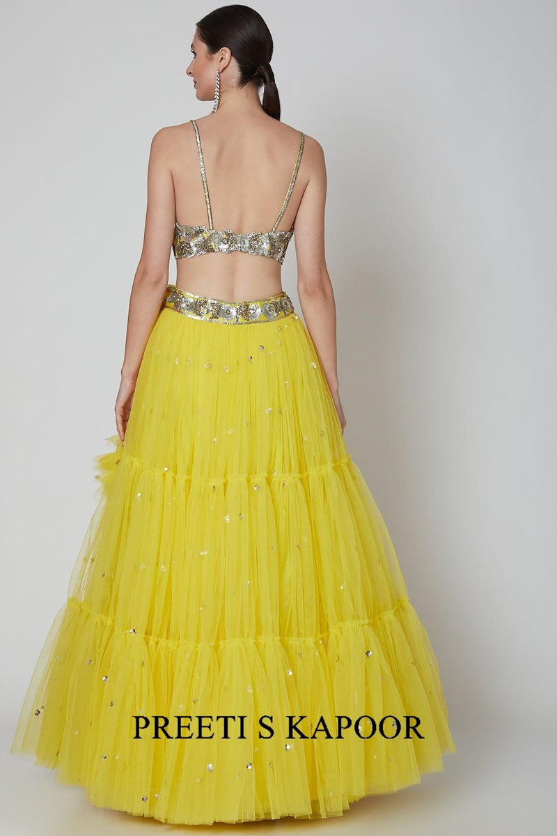 Yellow Silver Sequence Embroidered Lehenga Set - Preeti s kapoor