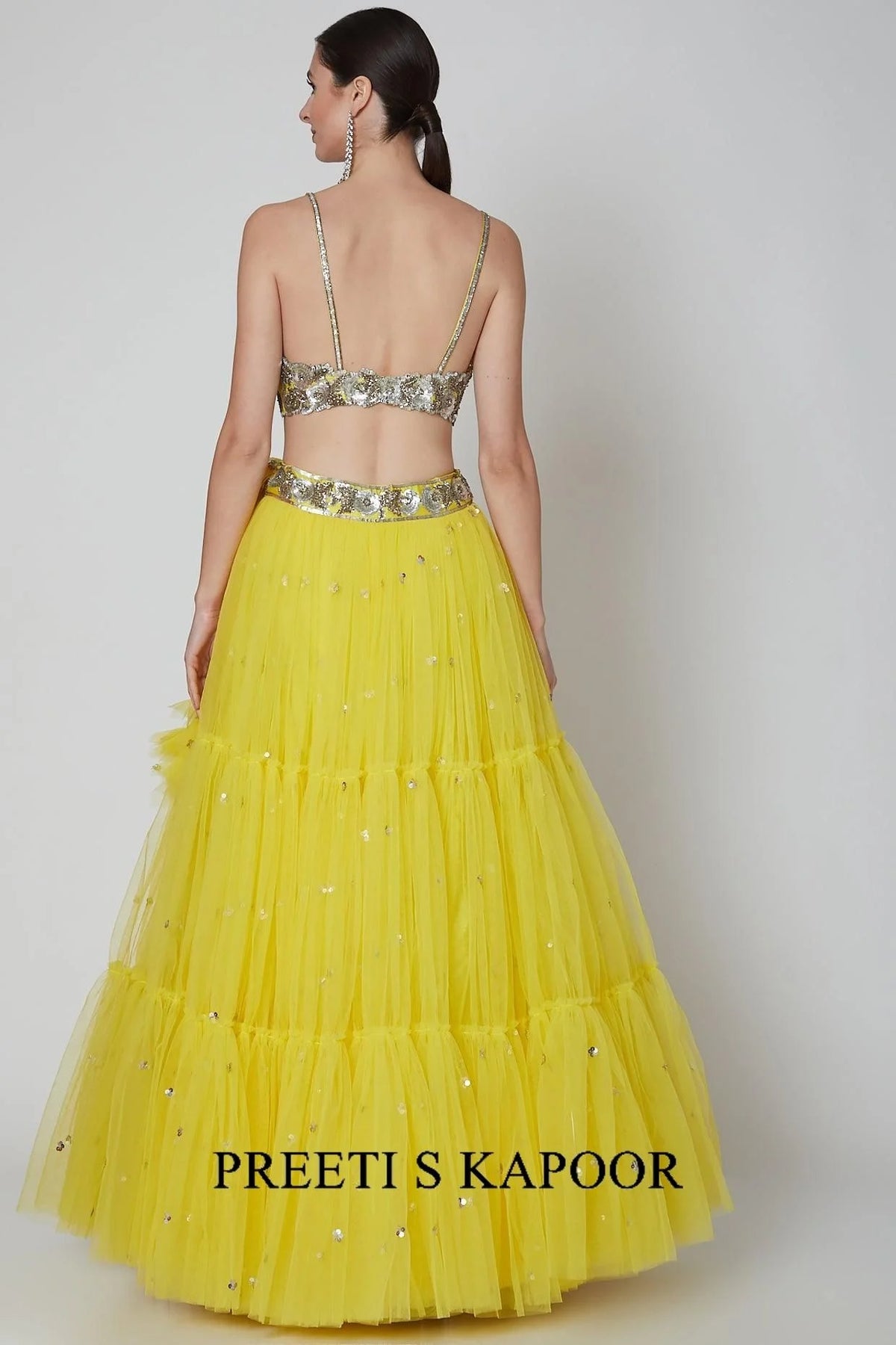 Yellow Silver Sequence Embroidered Lehenga Set - Preeti S Kapoor