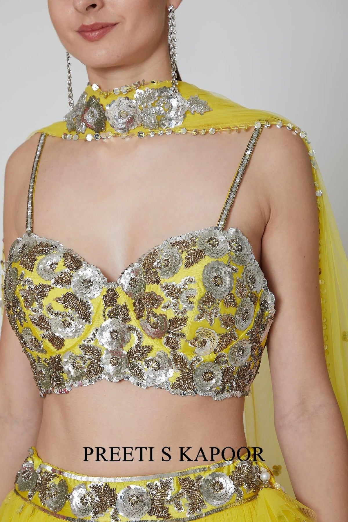 Yellow Silver Sequence Embroidered Lehenga Set - Preeti s kapoor