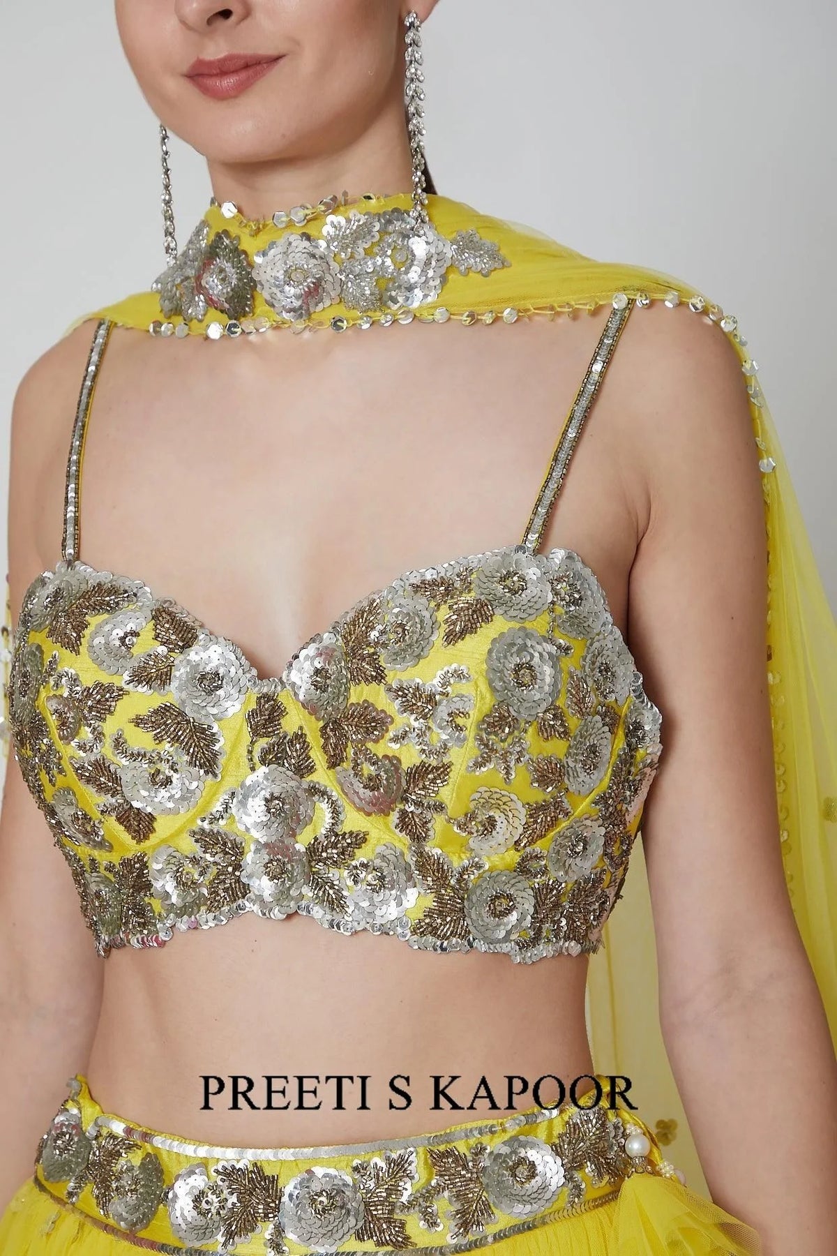 Yellow Silver Sequence Embroidered Lehenga Set - Preeti S Kapoor