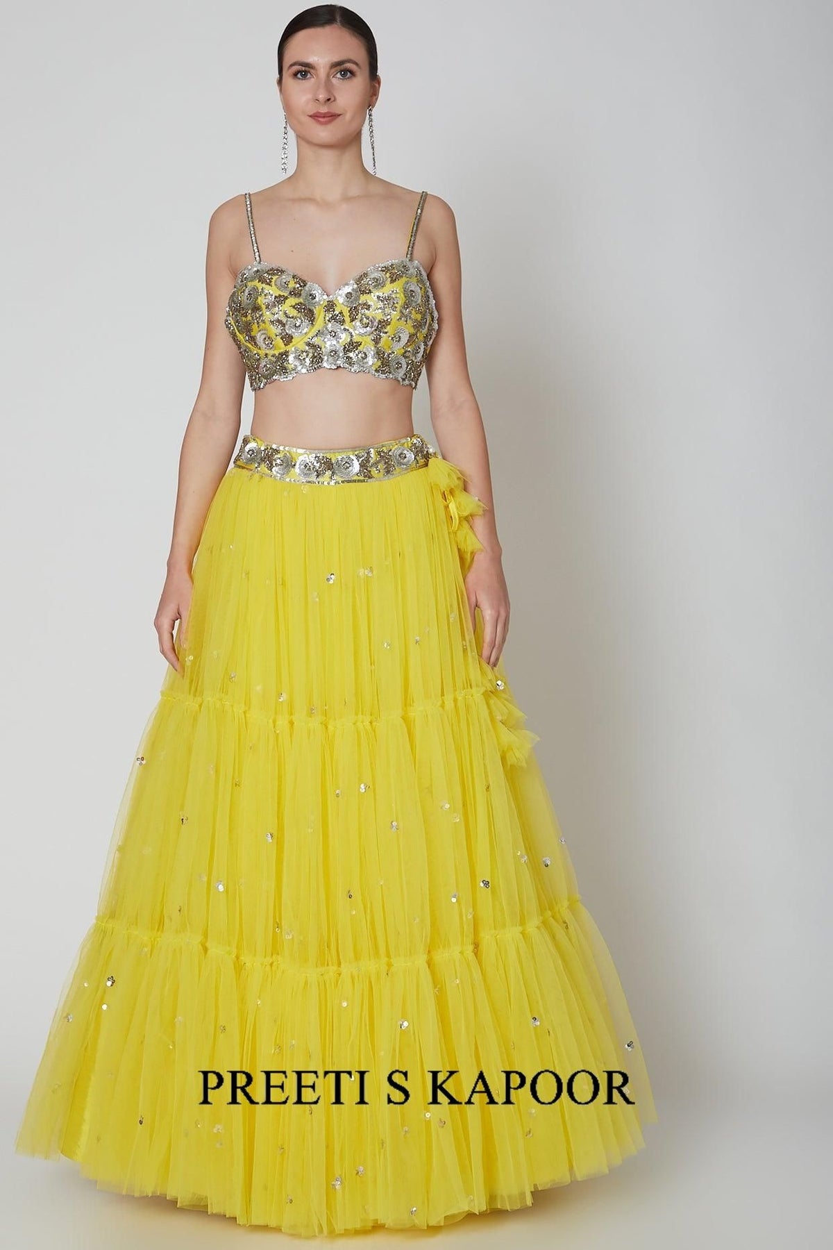 Yellow Silver Sequence Embroidered Lehenga Set - Preeti s kapoor