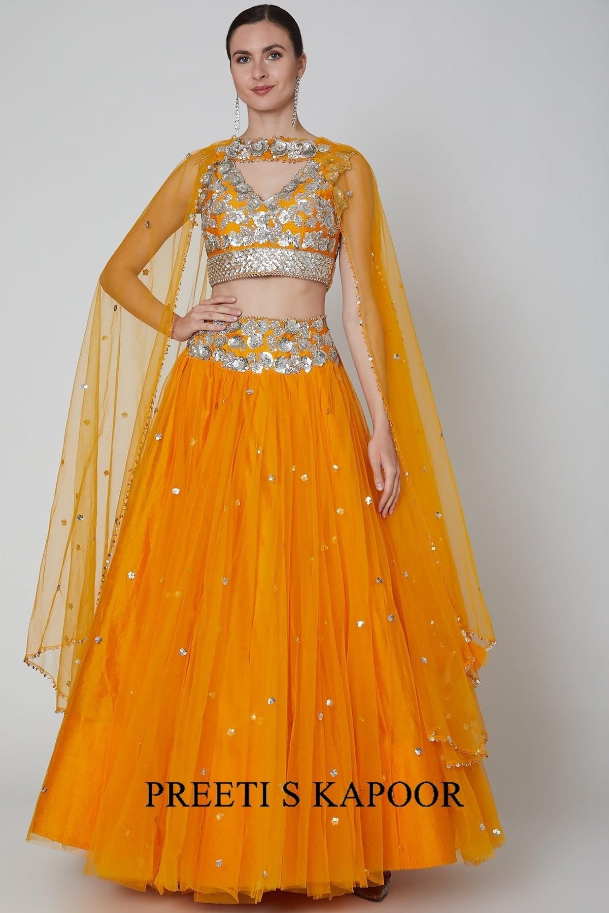 Orange Embroidered Lehenga Set - Preeti s kapoor