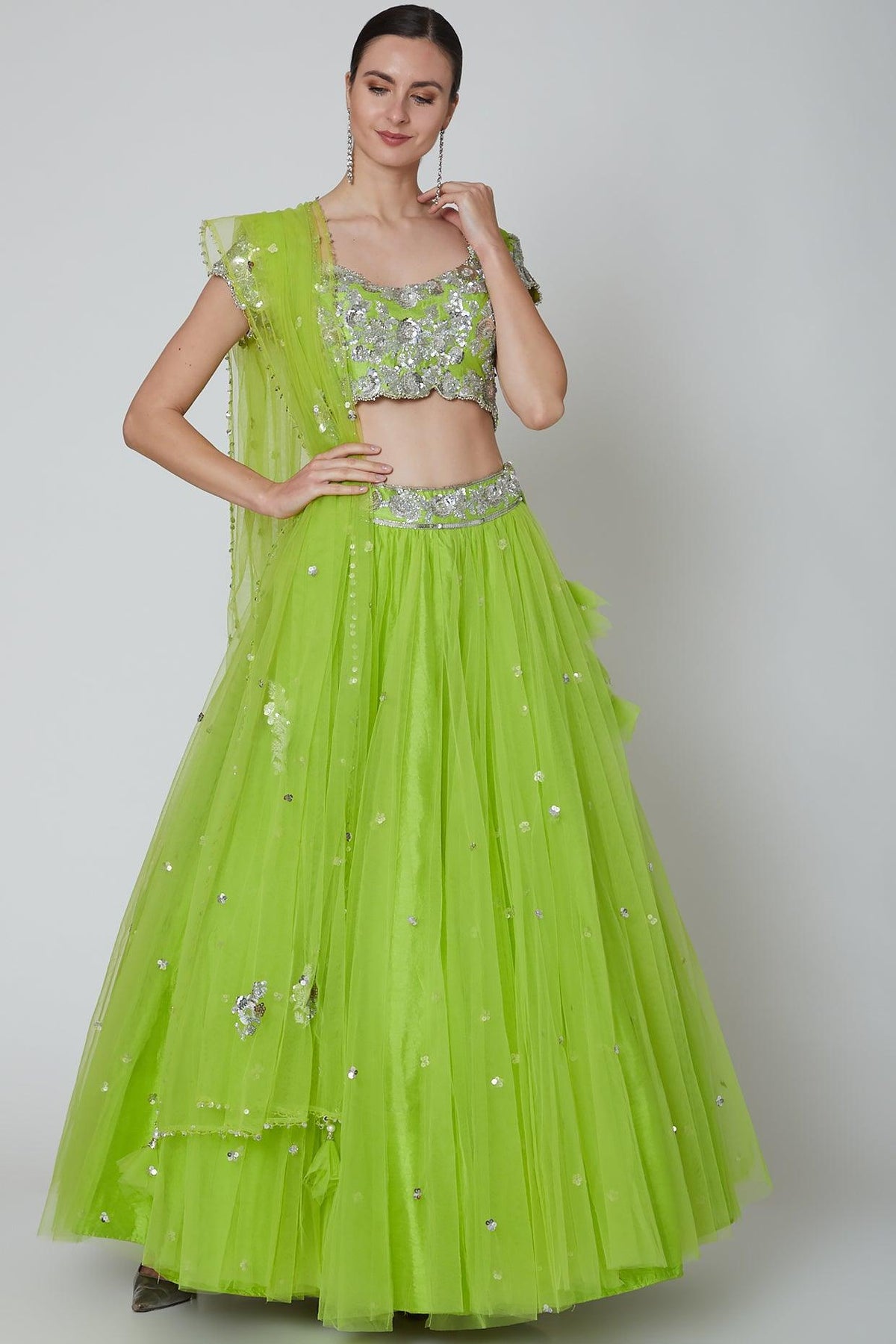 Lime Green Embroidered Lehenga Set - Preeti s kapoor