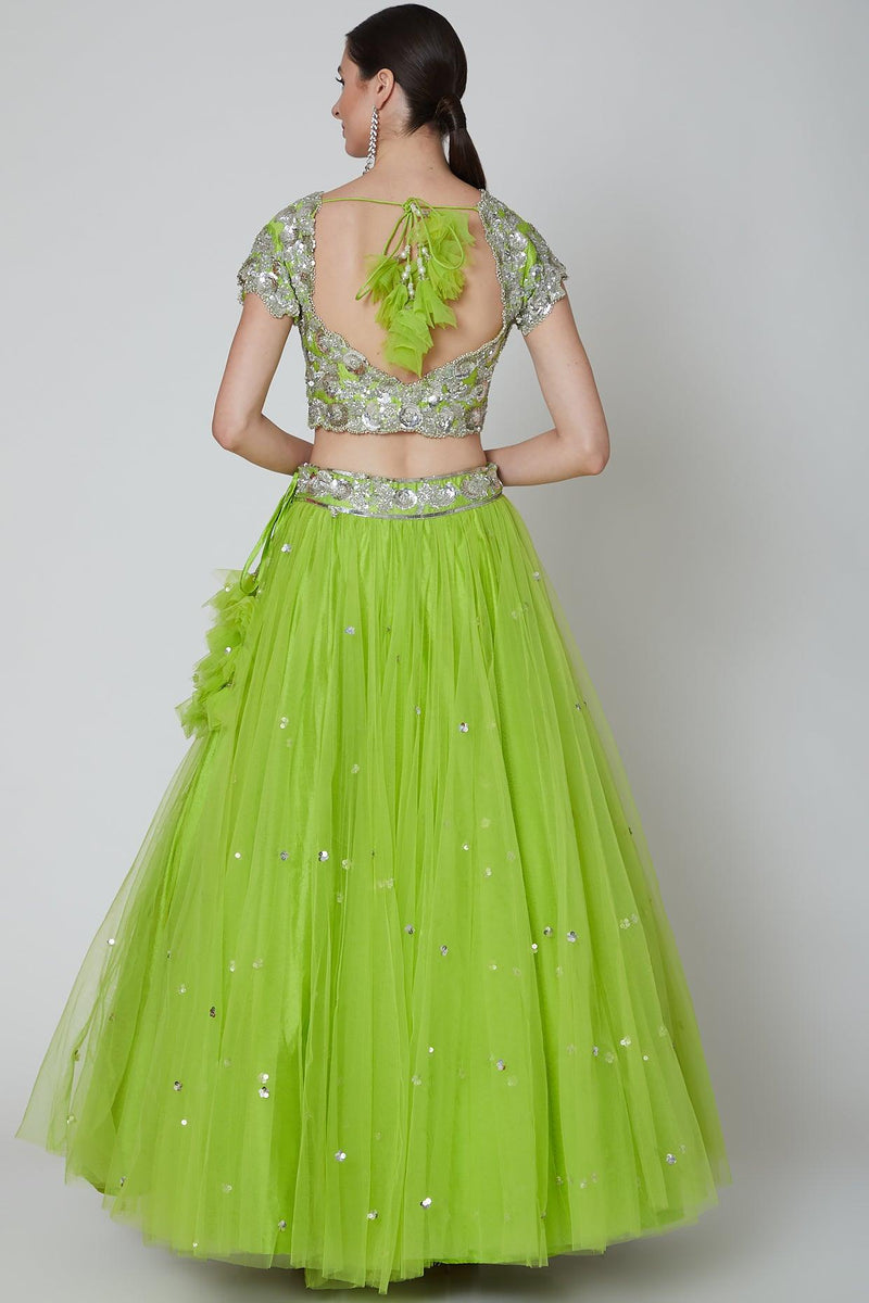 Lime Green Embroidered Lehenga Set - Preeti s kapoor