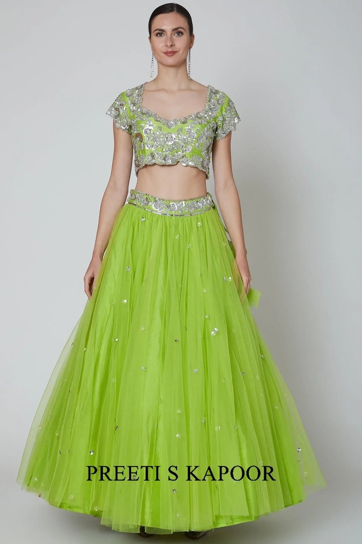 Lime Green Embroidered Lehenga Set - Preeti S Kapoor